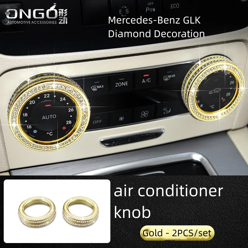 ONGO Bling Climate Control AC Knobs Cover Set Compatible with Mercedes Benz, Diamond Car Accessories Interior Cute Car Decals