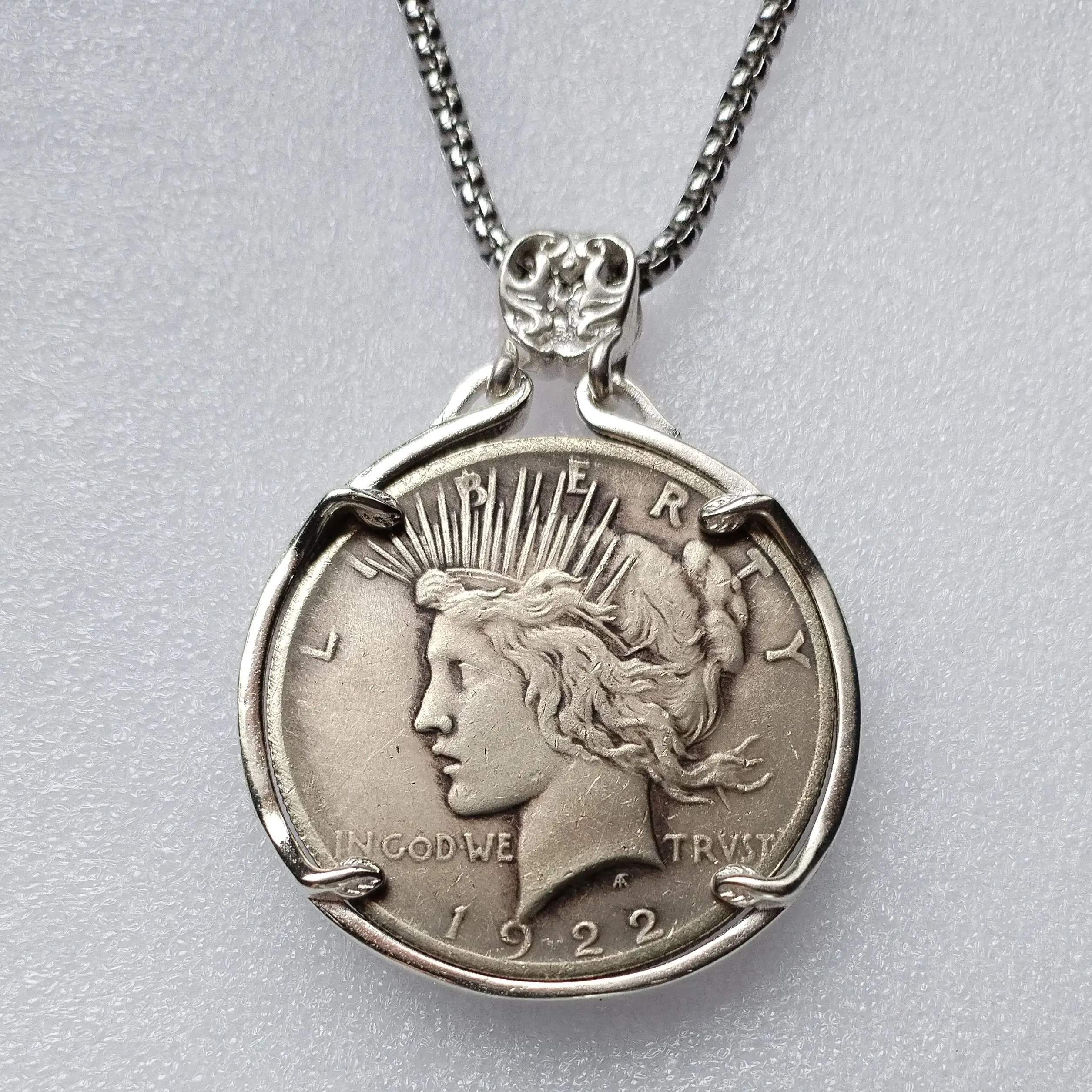 Vintage Pendant with 1922 Peace Dollar Silver Plated Decorative Festival Gift Coin