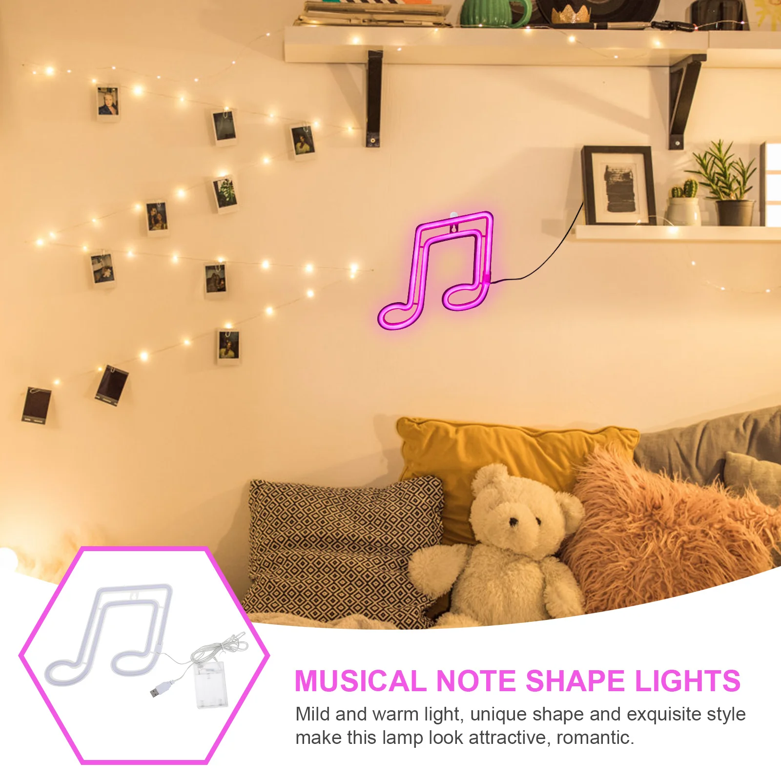 

1pc Led Notes Modeling Lamp Creative Neon Night Light For Bedroom Decorative Light Portable Small Night Lamp Note Shape Sign