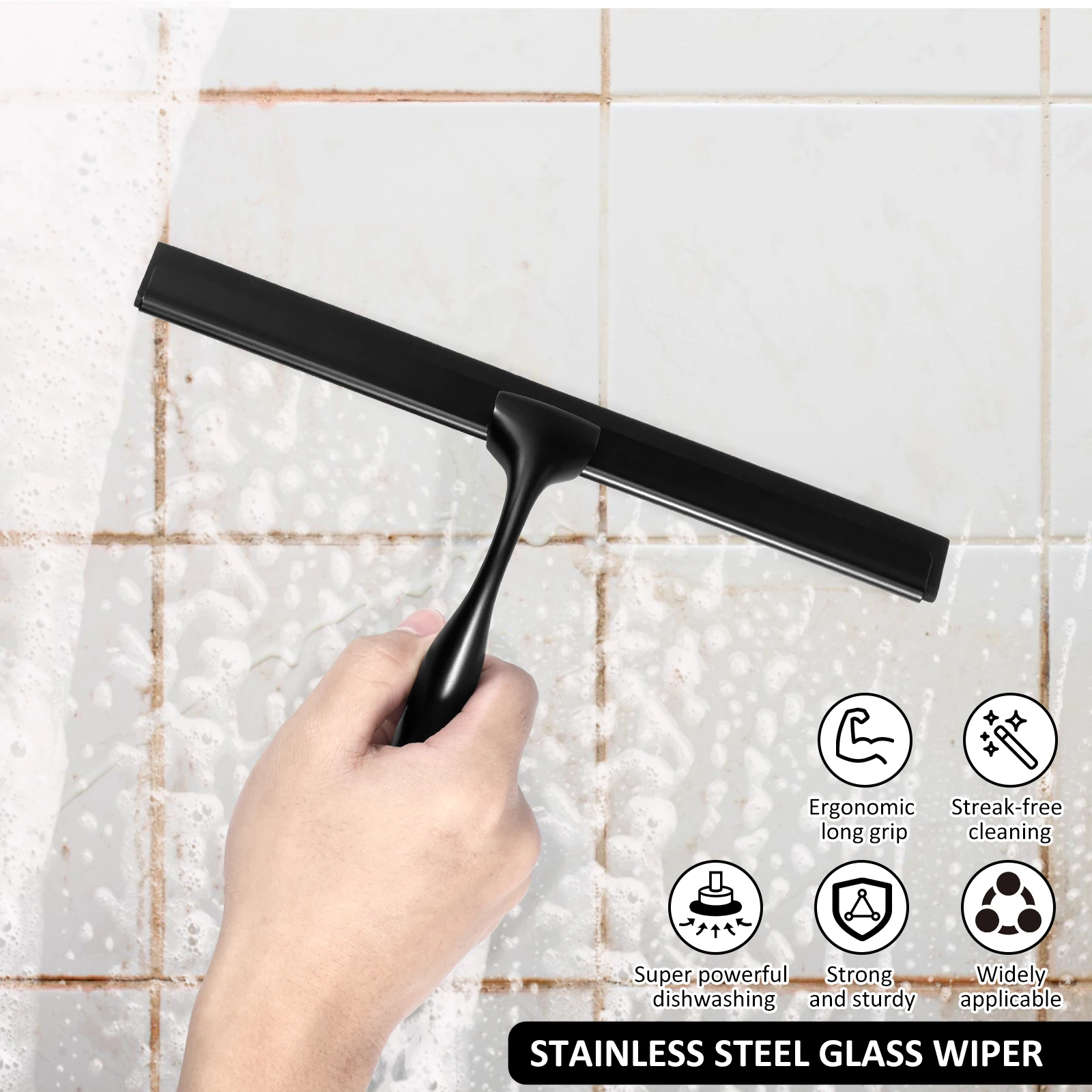 Shower Squeegee Ergonomic Shower Glass Wiper with Long Handle No Noise Glass Window Squeegee 25.2cm Multipurpose Glass Door