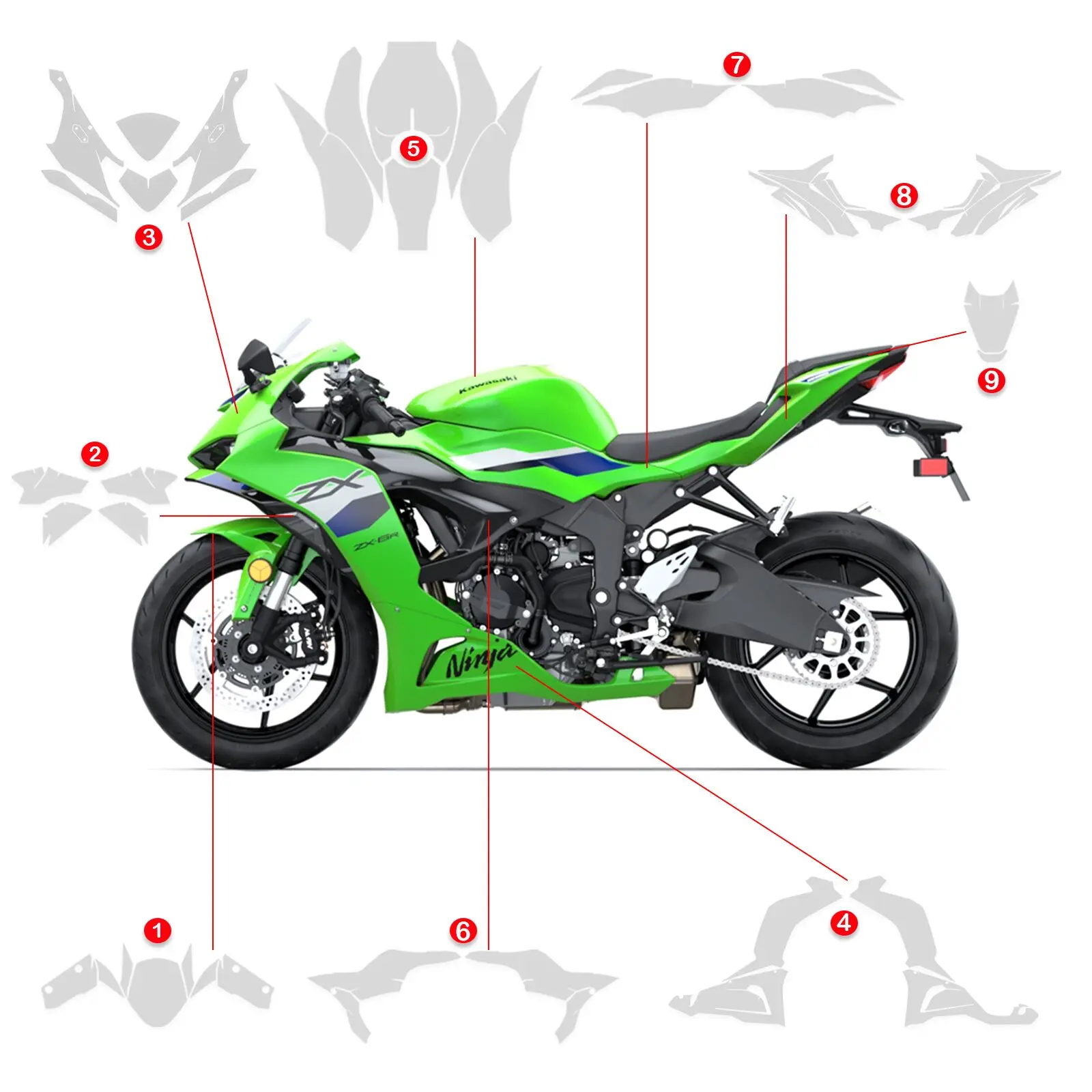 For KAWASAKI NINJA ZX6R 24-26 PPF Paint Protection Film ZX 6R ZX-6R 636 TPU Motorcycle Anti Scratch Body Invisible Fairing Kit