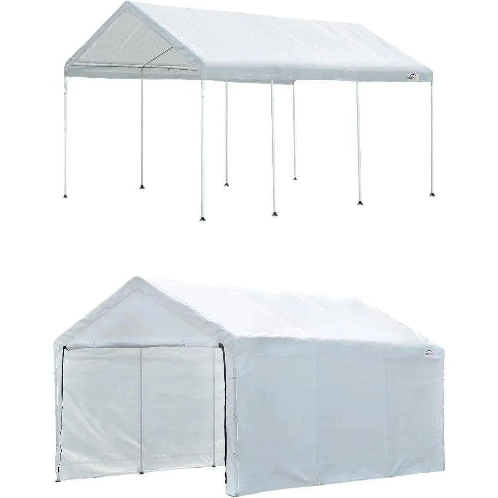 Grande kit de garagem portátil com gabinete, estrutura de aço resistente, dossel ao ar livre, gazebo ou tenda de garagem, 2 em 1, 10 pés x 20 pés