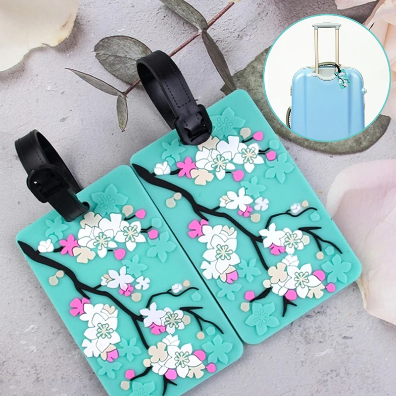 PVC Soft Glue Flowers Luggage Tag Card Cover Name Labels Suitcase ID Address Holder Boarding Pass Bag Pendant Travel Accessories