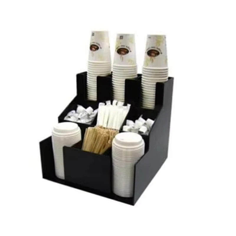 

Cup & Lid Dispenser Organizer Coffee Condiment Holder Caddy Coffee Cup Rack