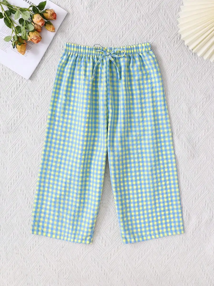 

Womens Plaid Drawstring Waist Capri Pants Comfortable Lounge Wear For Summer
