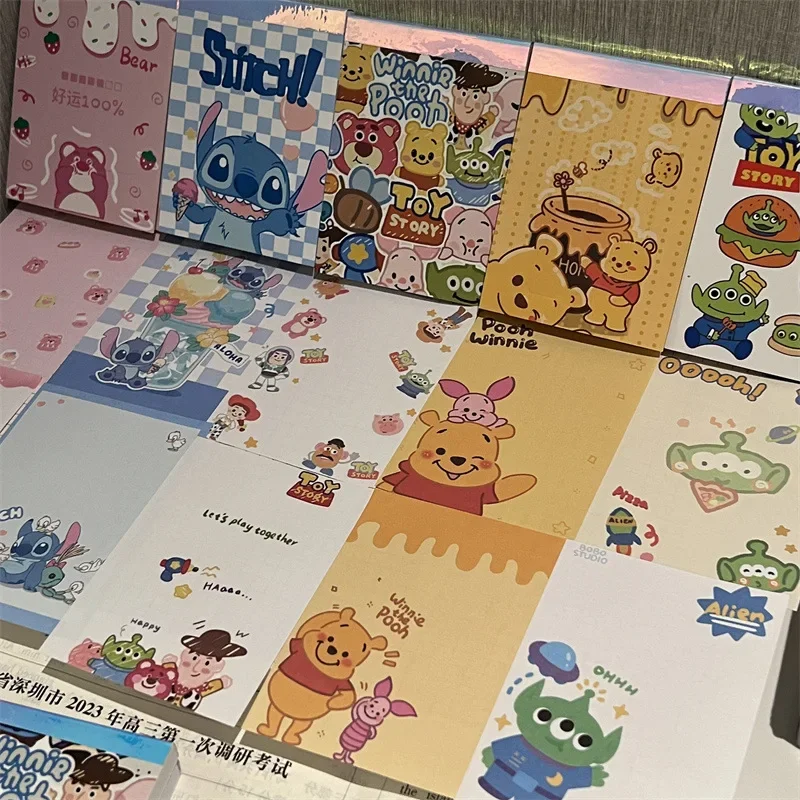 MINISO 70 Pages Stitch Kawaii Stitch Notebook Winnie Pooh Cute Pattern Diary Colored Paper Student School Supplies Prizes Gift