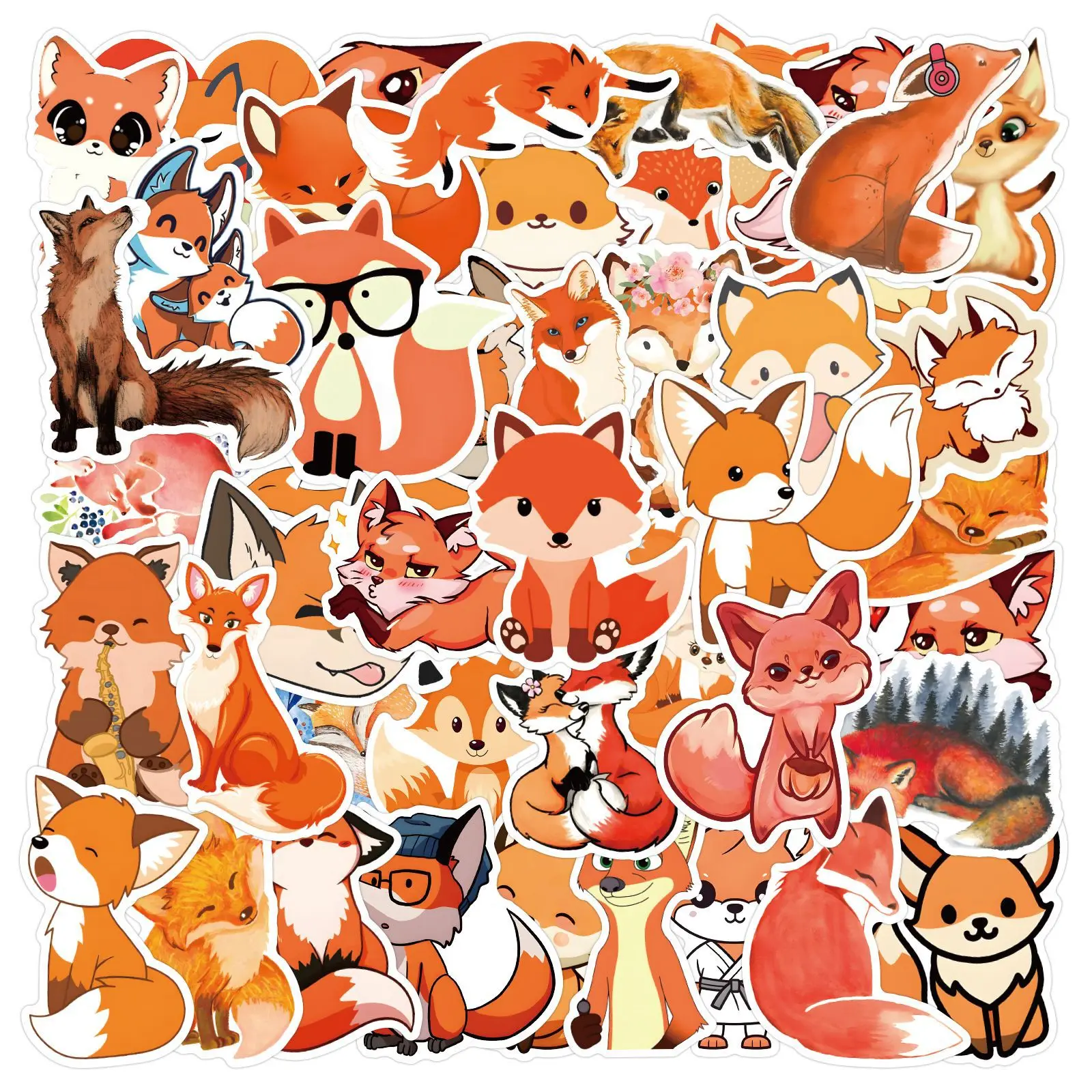 

60PCS Cute Cartoon Funny Fox Meme Doodle Decorative Sticker Decal Children's Toy Gifts for Refrigerator Scrapbook Guitar Bike