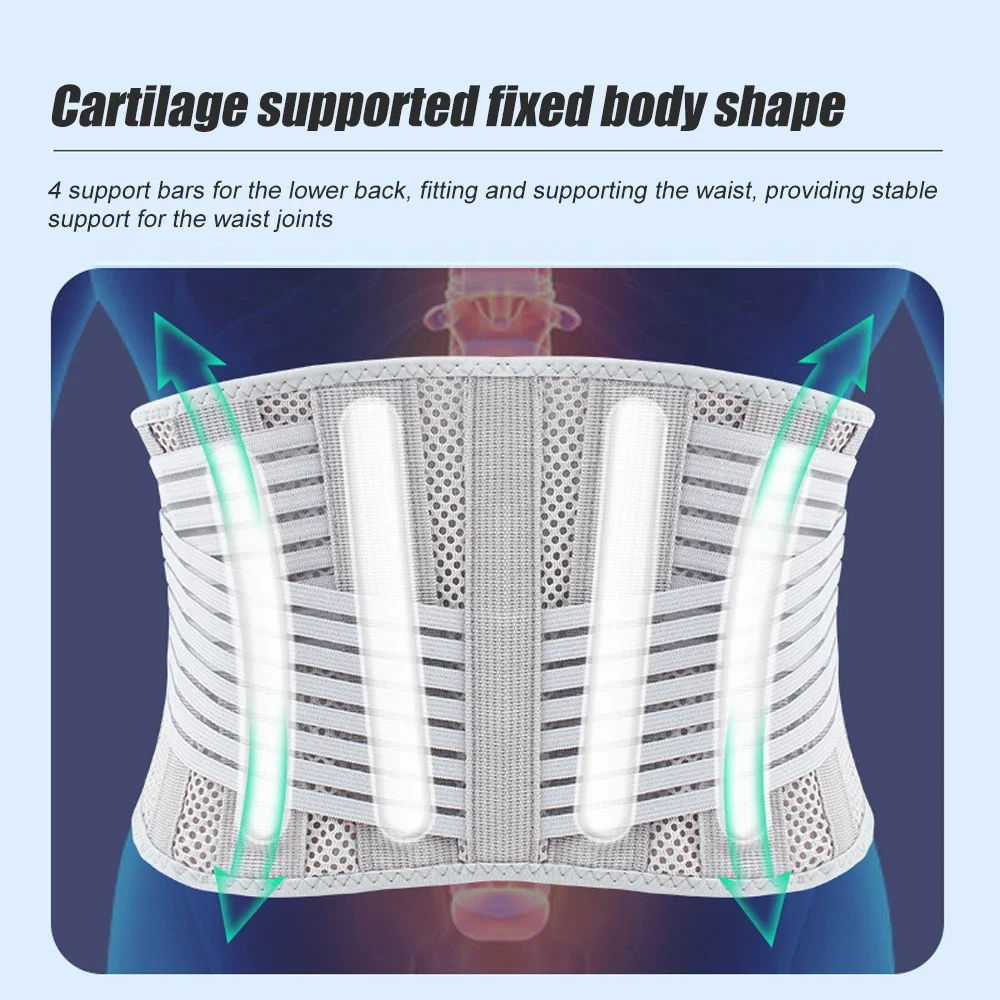 Cinturón de soporte para la espalda con 4 estaciones, tirantes ligeros para el dolor de espalda baja, soporte Lumbar ajustable transpirable para ciática