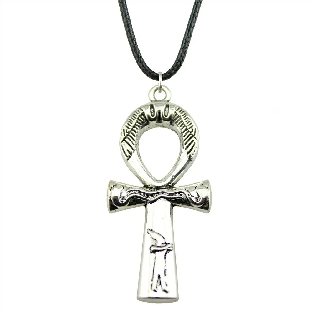Egypt Ankh Cross Necklace Egypt Ankh Cross Wax Rope Chain Necklace Egypt Ankh Cross Pendant Black Leather Chain Necklace