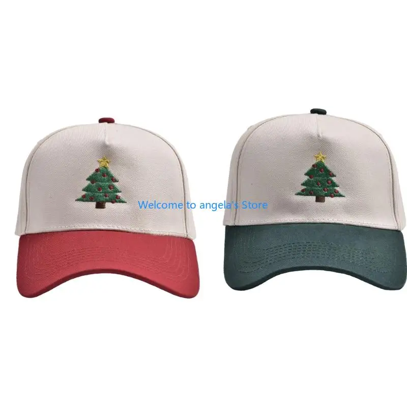 X4YC Adjustable Baseball Hat with Embroidered Christmas Tree Cotton Sun Hat for Casual Wear Sport Headwear