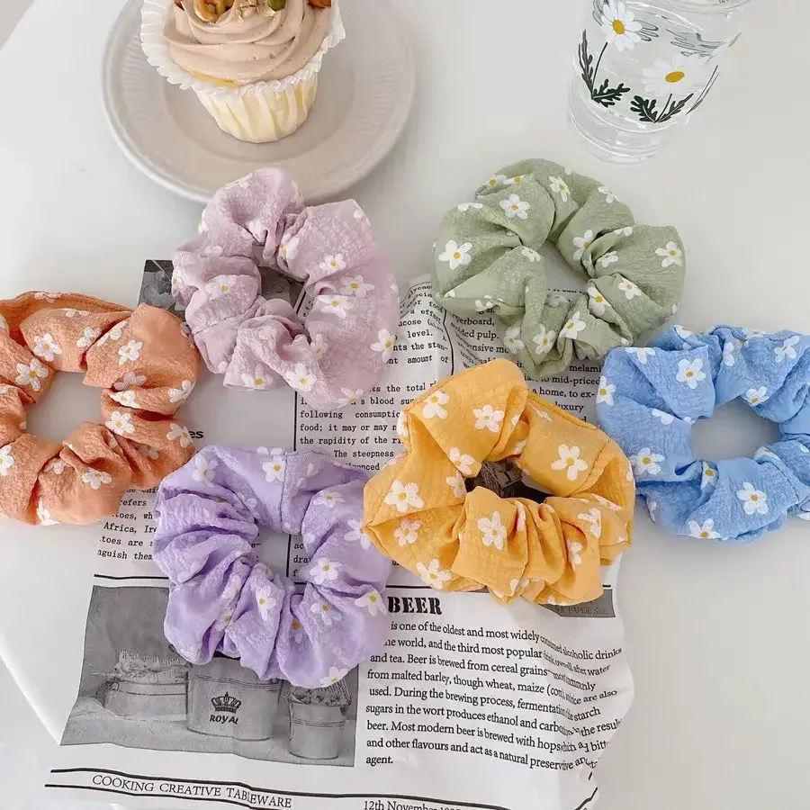 New Cute and Fresh Print Hair Loop Hair Ring Fashion Small Flowers Fabric Fold Elastic Bands Scrunchies Hair Accessories