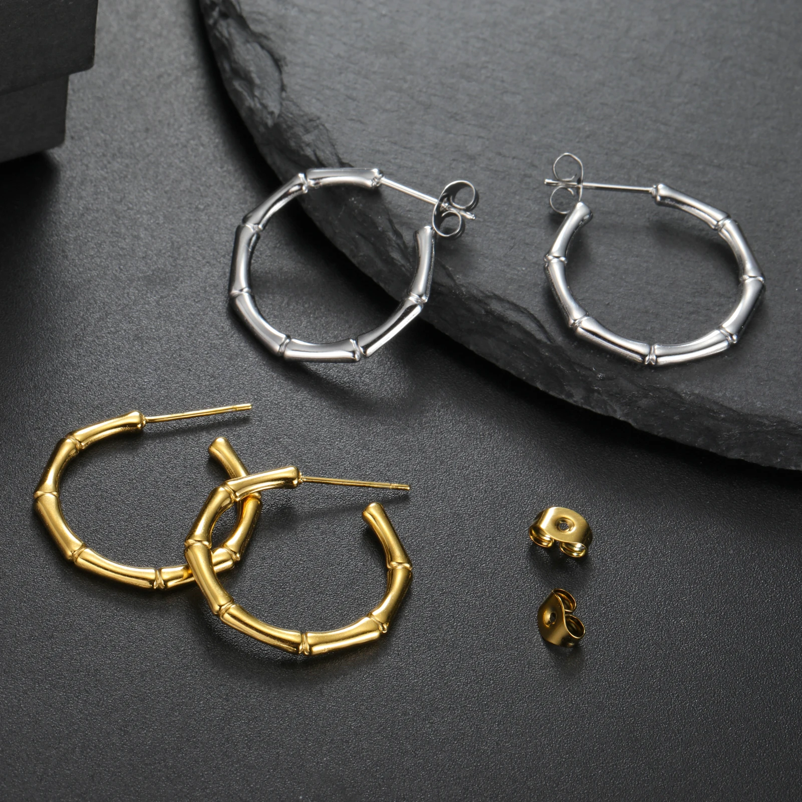 Cazador Creolen aus Edelstahl mit Bambusgelenk für Damen und Mädchen, trendige runde Tropfen-Ohrringe, Schmuck, 2026, Valentinstagsgeschenk, Neu