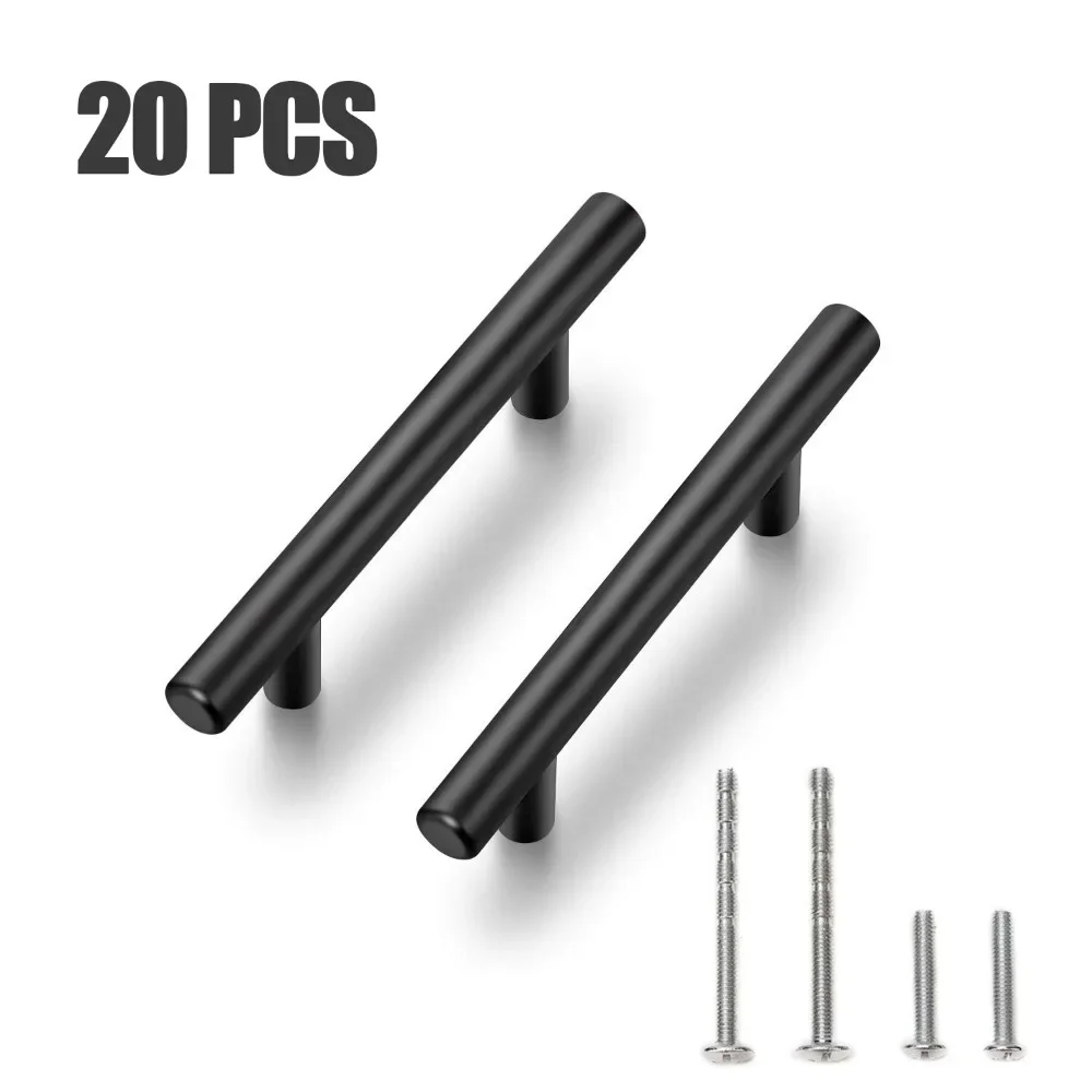 

20 PCS Cabinet Pulls Matte Black Stainless Steel Dresser Kitchen Drawer Pulls 50/150/200/250mm Length Hole Distance 96/128/160mm