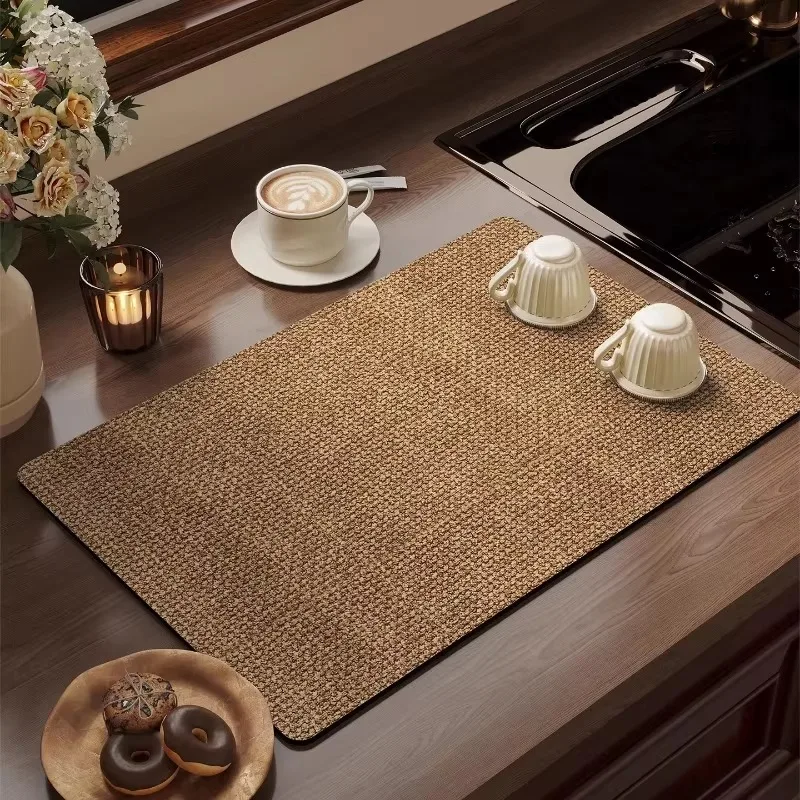 VIKAMA Solid Texture Dish Drying Mat for Dining Table & Wash Basin Counter, Quick Dry & Machine Washable Home Decor