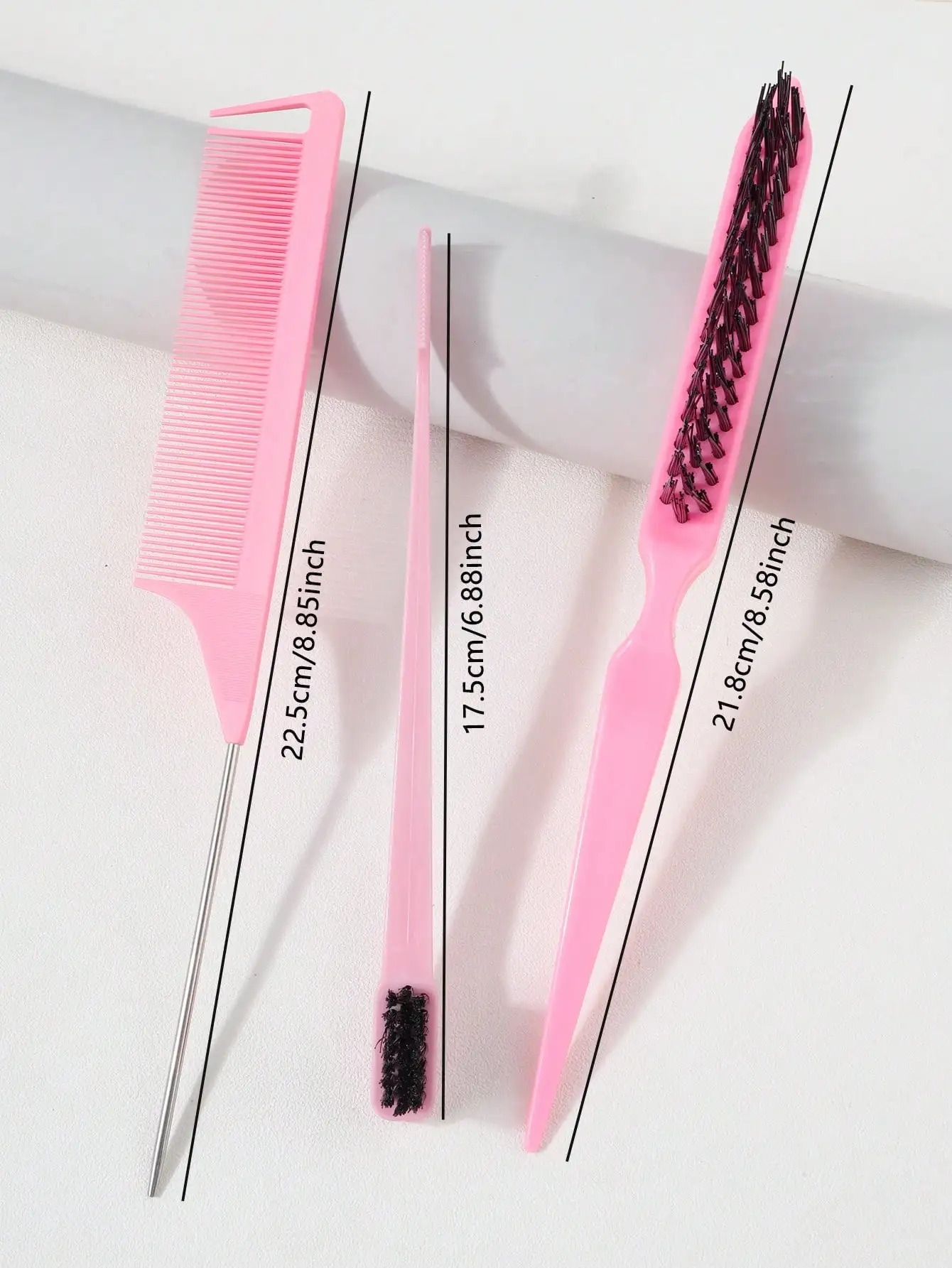 3Pcs Hair Edge Brush Set Metal Pin Tail Comb Double Sided Hair Brush Hair Parting Styling Tools For Baby Hair