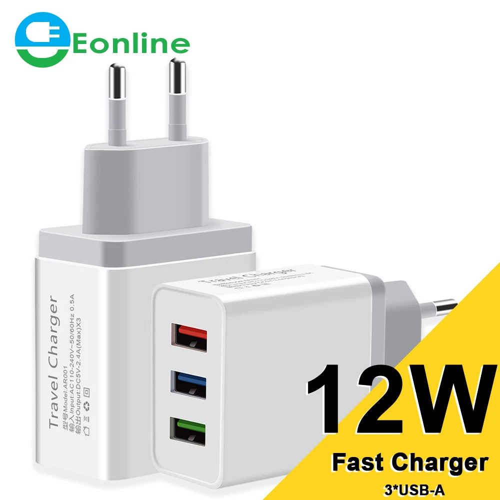 

Universal 5V 2.4A 3 USB Travel Charger Adapter Wall Portable EU Plug Mobile Phone Smart Charger for iPhone XS Max X iPad Tablet