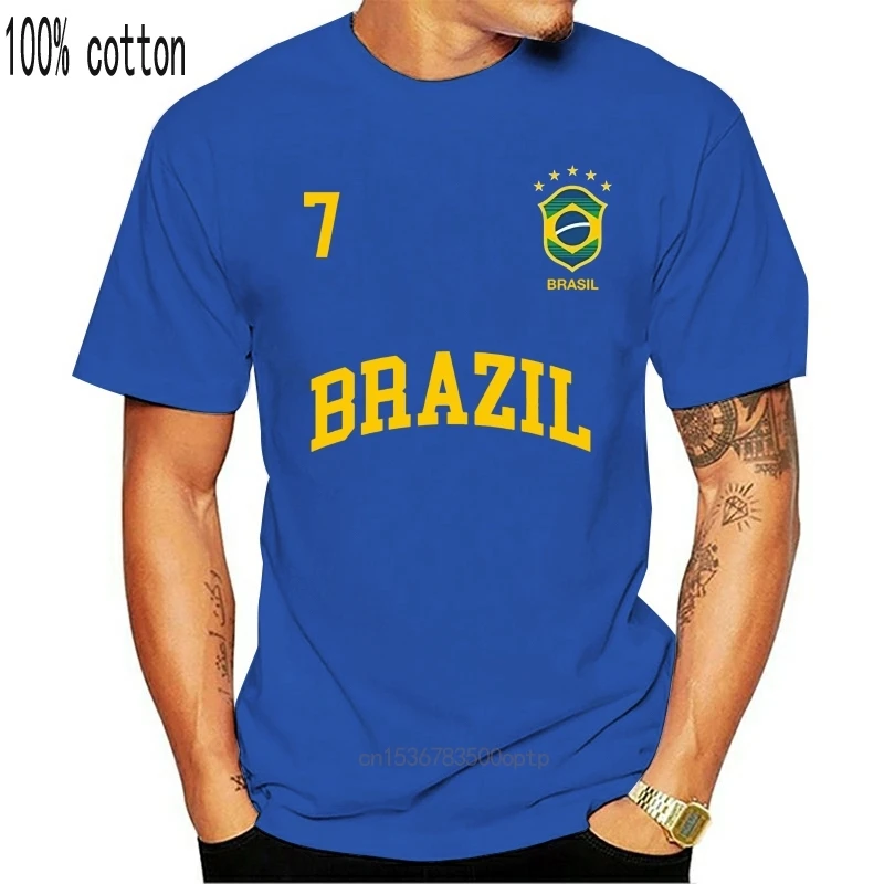 New 2019 Fashion T Shirt Men Summer Style T Shirt Brazil T-Shirt Number 7 (Back) Brazilian Soccers Team Pink T Shirt