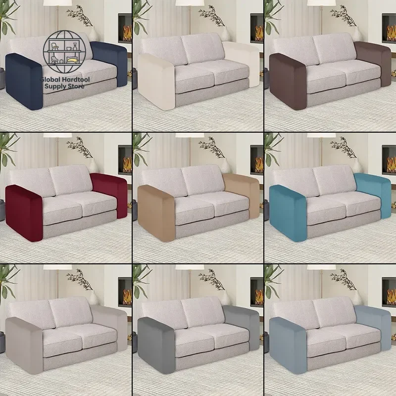 1 Pair Solid Color Stretch Velvet Sofa Armrest Cover Scratch-Stain-Wear Resistant Washable Sofa Arm Protector Living Room Decor