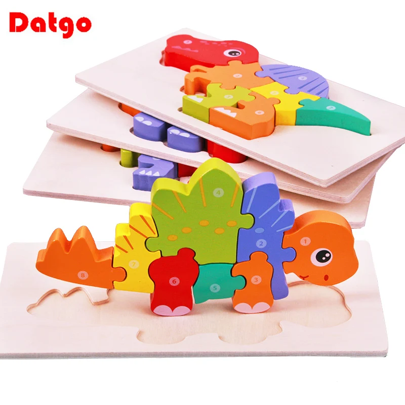 New High Quality Baby Wooden 3D Puzzle Game Cartoon Animal Intelligence Jigsaw Shape Matching Montessori Toys For Children Gifts