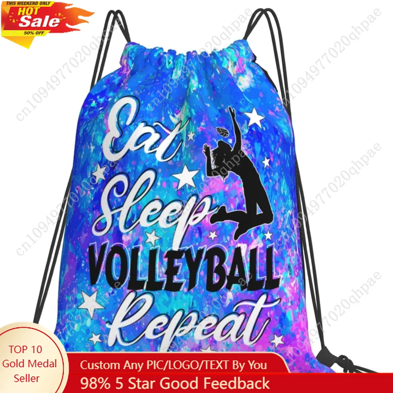 

Eat Sleep Volleyball Repeat Drawstring Backpack Gym String Bag Drawstring Sackpack Sport For Womens Mens