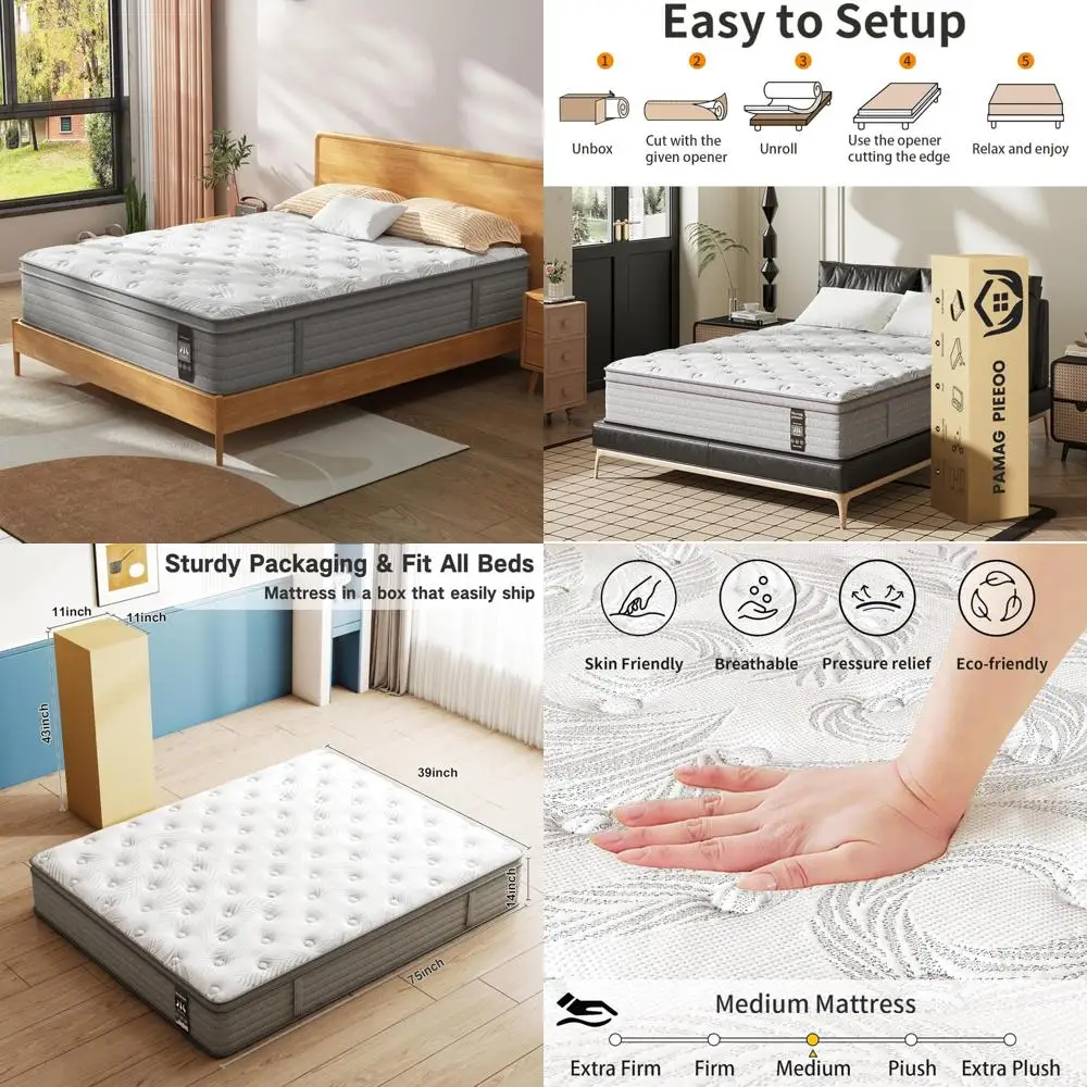 Gel Memory Foam Hybrid Mattress 14 Inches - Medium Firm Support with Pocketed Springs, Comfortable Sleep in a Box