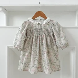 1-7Yrs Kids Dresses Autumn Floral Girls Dress Spring Long Sleeve Kids Lace Dress Cotton Princess Dress Toddler Girls Clothing
