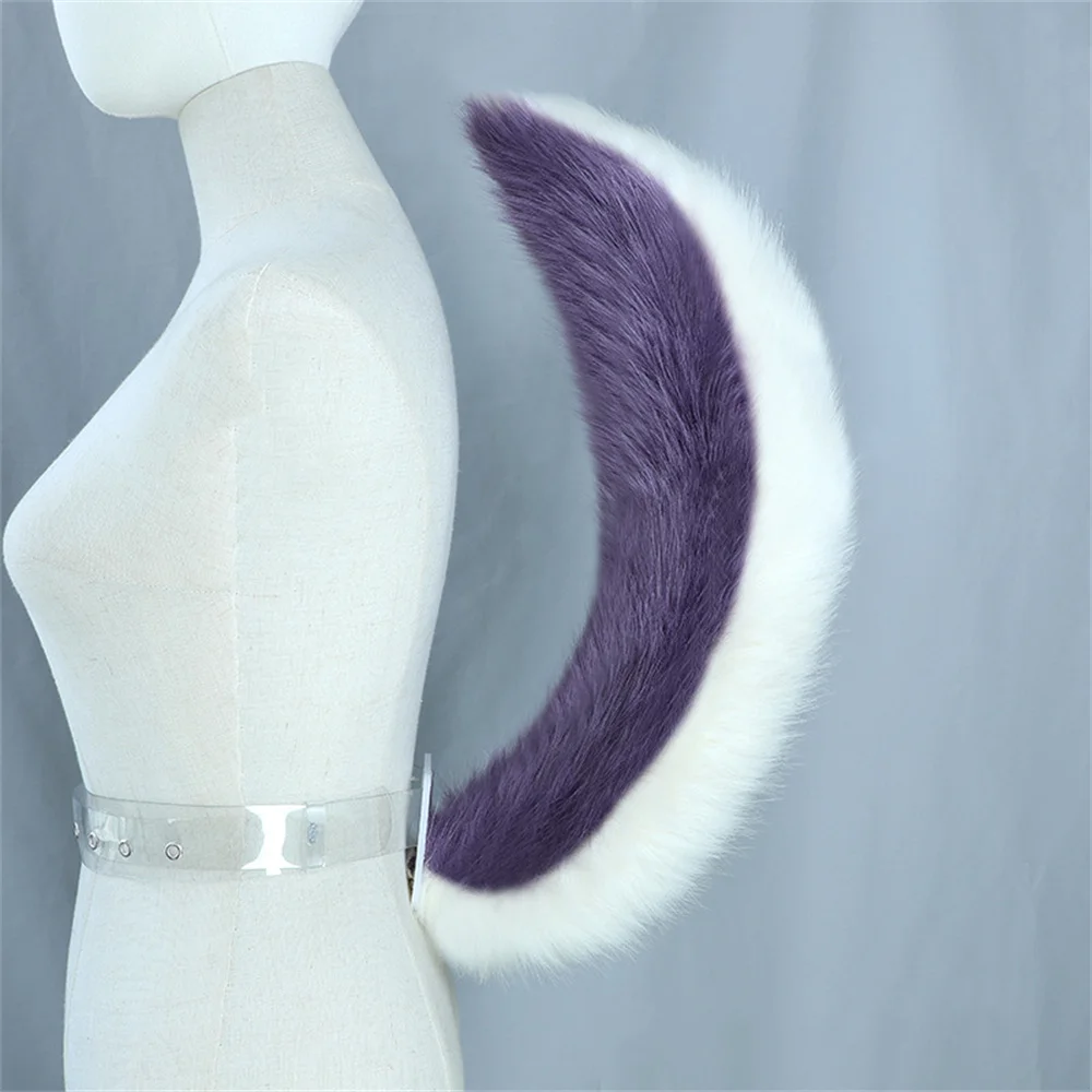 2Pcs/set Purple Furry Cosplay Wolf Foxes Cat Ear Headgear Tail Lolita Gothic Party Hand-made Animal Ear Plush Hair Band Tail Set