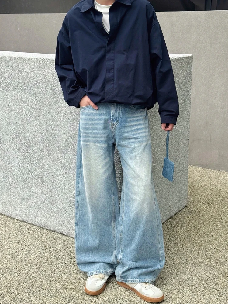 

Waed Blue Mustache Men's Jeans Spring American Vibe Low Waist Straight Leg Wide Leg Casual Trousers for Teens