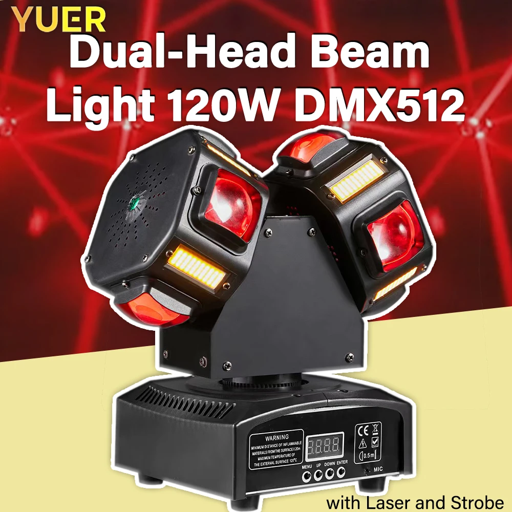 

YUER Новый двухголовый мини-луч светильник 120W DMX512 Красный и зеленый лазеры 10W Beam Strobe 1-20 Гц идеально подходит для ночных клубов, сцены, вечеринок