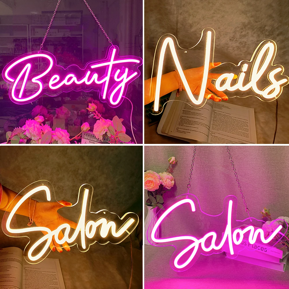 

LED Beauty Salon Neon Window Pink Illuminated Sign Wall Mount for Bar Nail Shop Signage Dimmable Hanging 5V USB Powered