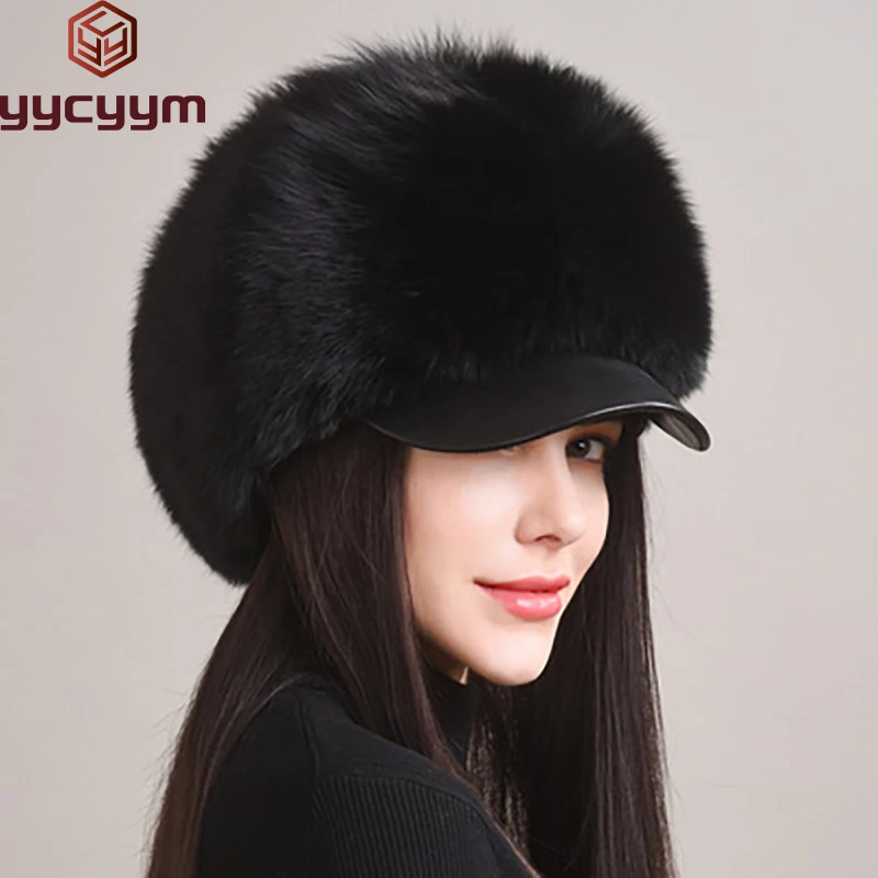 

2024 New Fashion Earflap Hat Winter Women's Hat Real Fox Fur Hats Headgear Russian Girls Real Fox Fur Beanies Cap