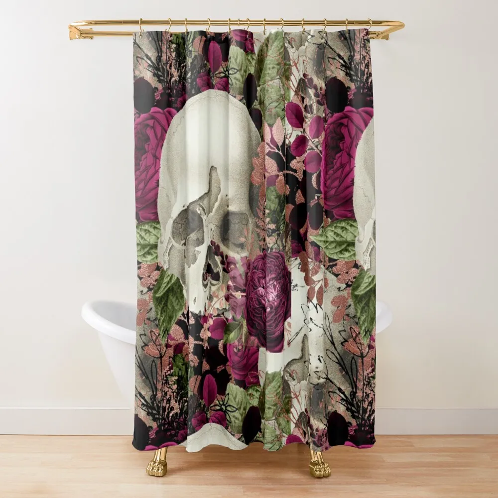 

Goth floral skull collage #1 Shower Curtain Anti-Mold Waterproof Shower Window Curtain