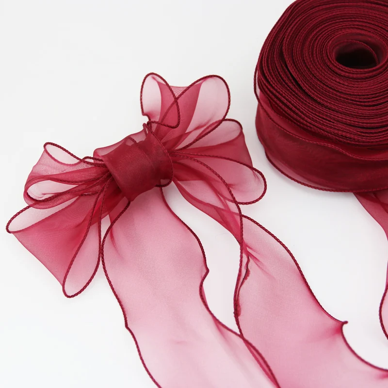 50mm Width Wave Silk Organza Ribbon Bow Material For Hair Ornament Handwork DIY Gift Wrapping Decoration Lace Ribbons