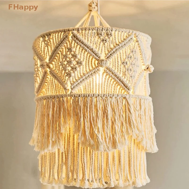 

1Pc Nordic Macrame Woven Tapestry Lampshade Boho Hanging Lamp Cover Ceiling Pendant Light for Home Bedroom Decorative