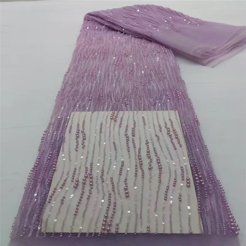 

Luxurious Nigerian Handmade Beads Lace Fabric 2025 High Quality Sequins Beaded Embroidery African French Lace Fabric For Dress