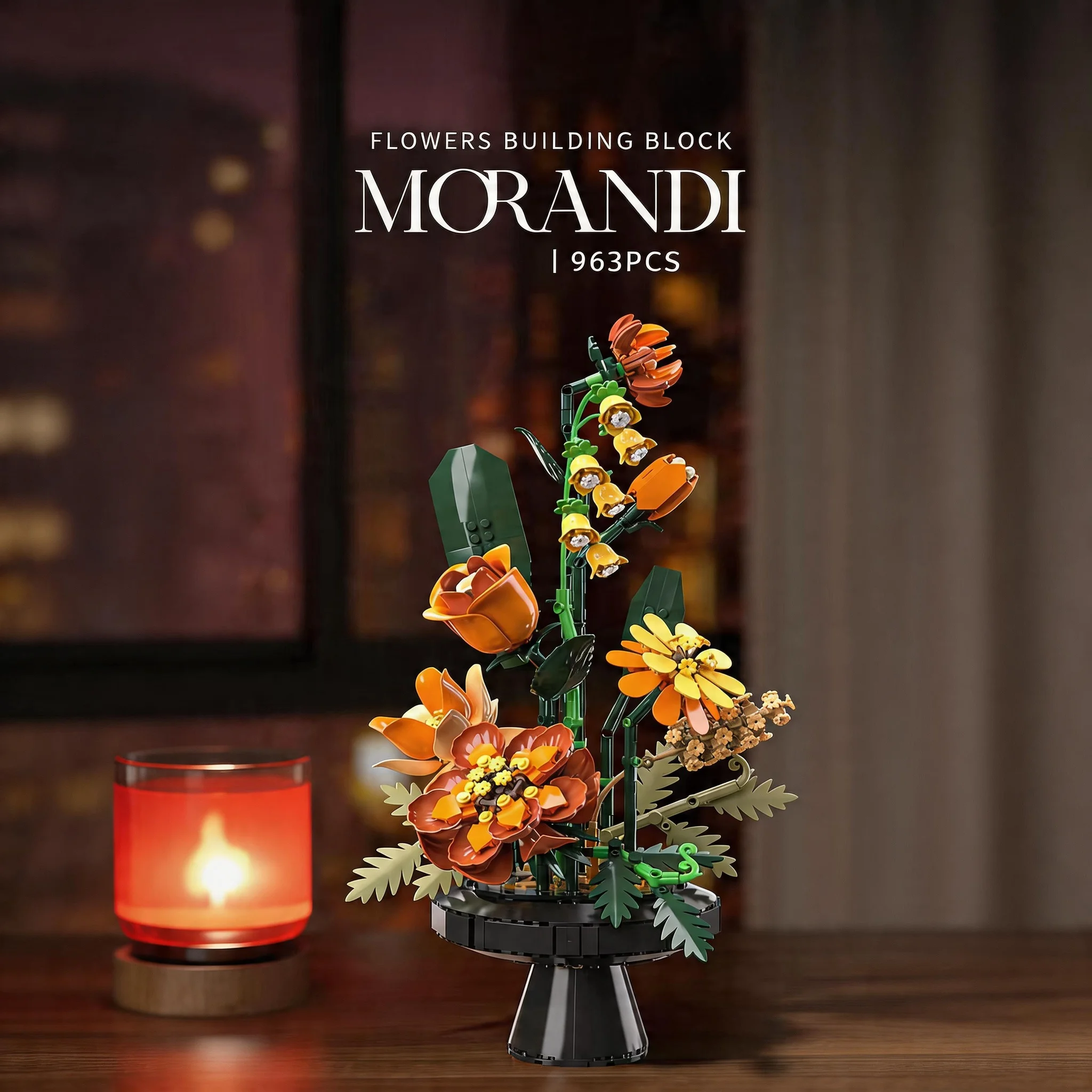 

963PCS Morandi Flower Bouquet Building Blocks DIY Eternal Floral Home Desktop Vase Decor Holiday Gift