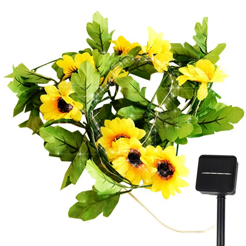 Lumières solaires extérieures de tournesol de fleur pour la décoration de jardin, ficelle LED, simulation imperméable, lumière dégradée pour la fête de mariage