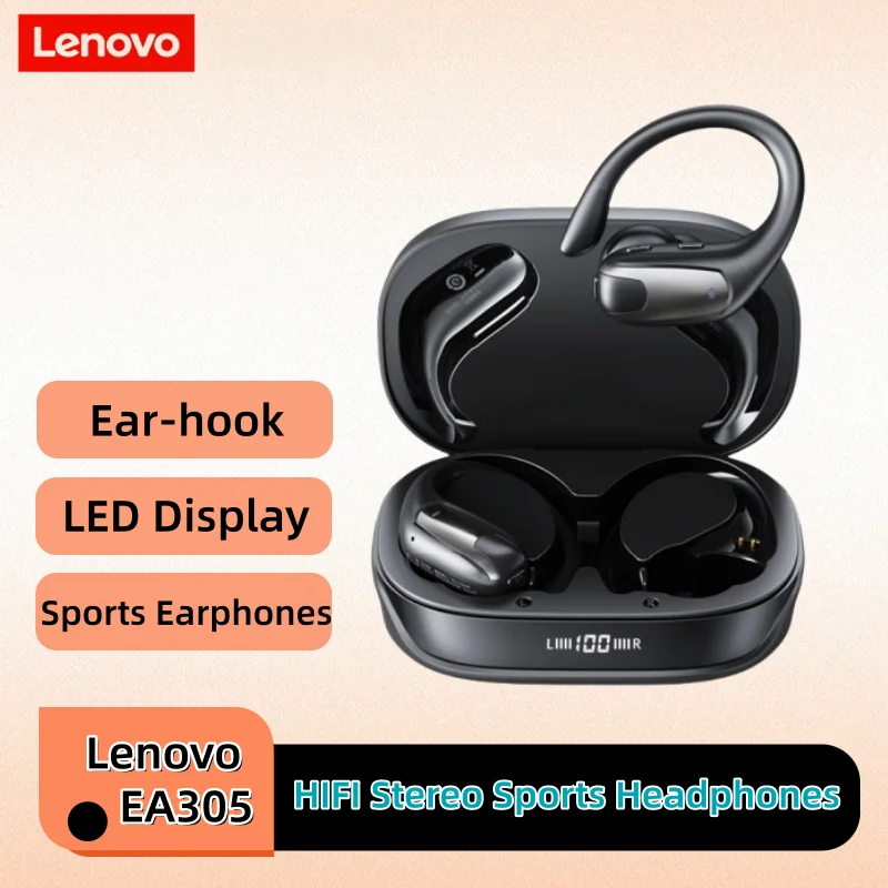 

Наушники Lenovo EA305 OWS, беспроводные Bluetooth-наушники с 14,2-мм драйвером, LED-дисплеем, панорамным звуком, открытой конструкцией и креплением на ухо