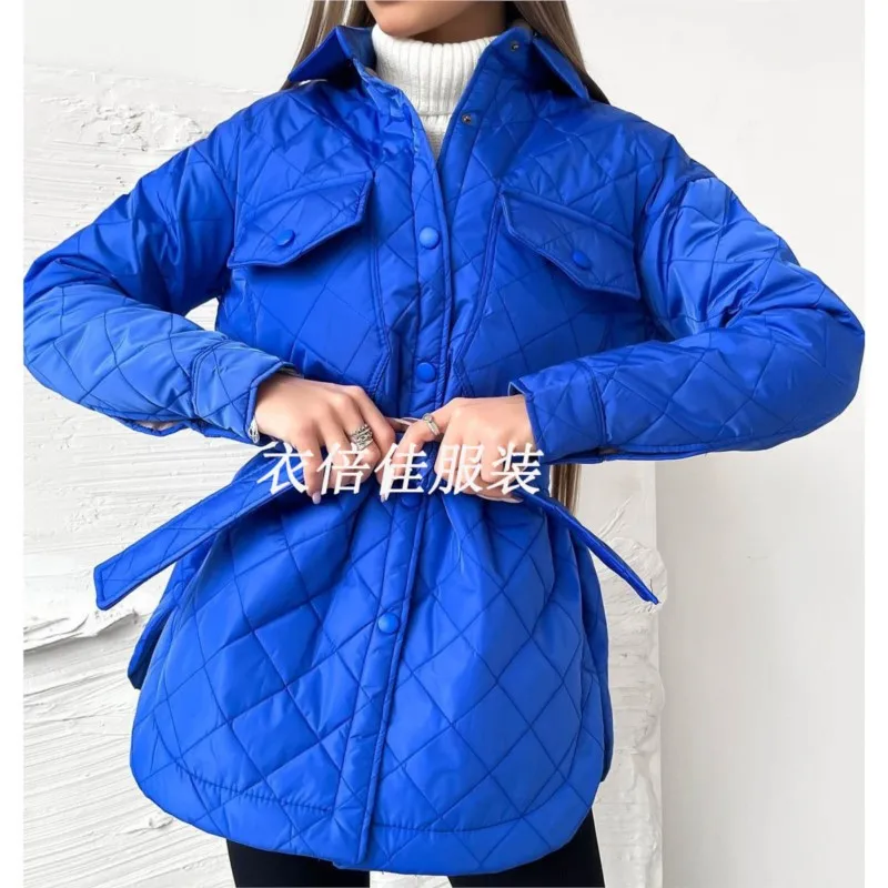 2026 New Women's Autumn And Winter Coat Diamond Grid Solid Color Lapel Fashionable Comfortable Warm Street Style Versatile Coat