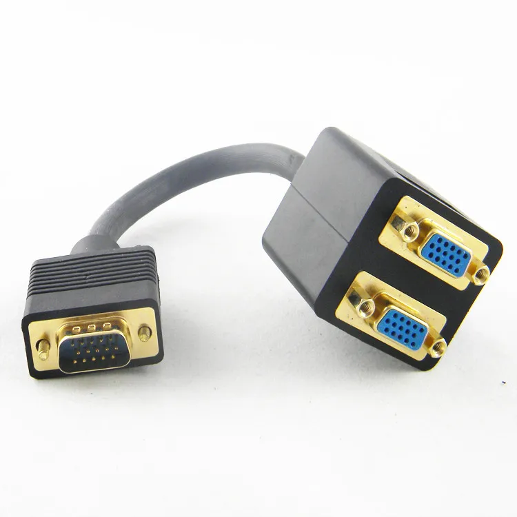 Gold Plated VGA 1 Male to Dual 2 VGA Female Converter Adapter Splitter Y Cable 0.25m