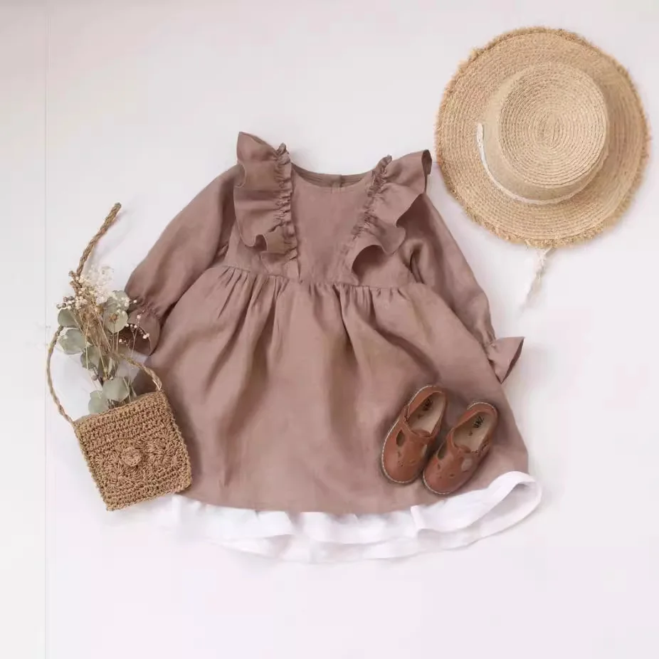 2024 Spring Autumn New Fashion Casual Little Girl Baby Dress Princess Dress Cotton Long Sleeve Ruffle Dress Baby Girl Clothes