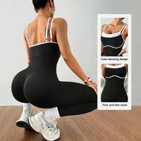 Women One-piece Yoga Jumpsuit With Pads Sleeveless Patchwork Slim Fit Sports Outfit Tights Quick-drying Hip Gym Fitness Clothes - Image 5