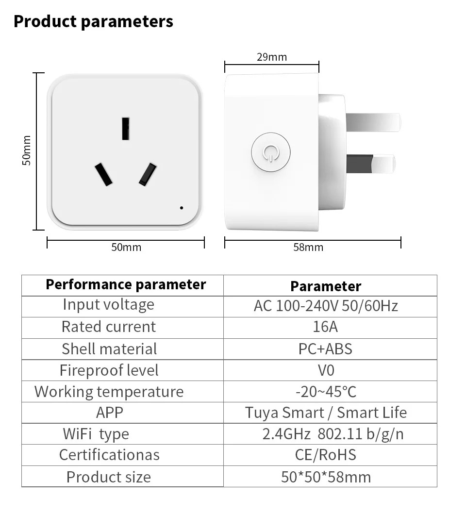 AU Tuya Smart WiFi Plug and Socket, With Energy Monitor, Voice Control Alexa/Google, Remote Control and Timer 2.4G WiFi 16A