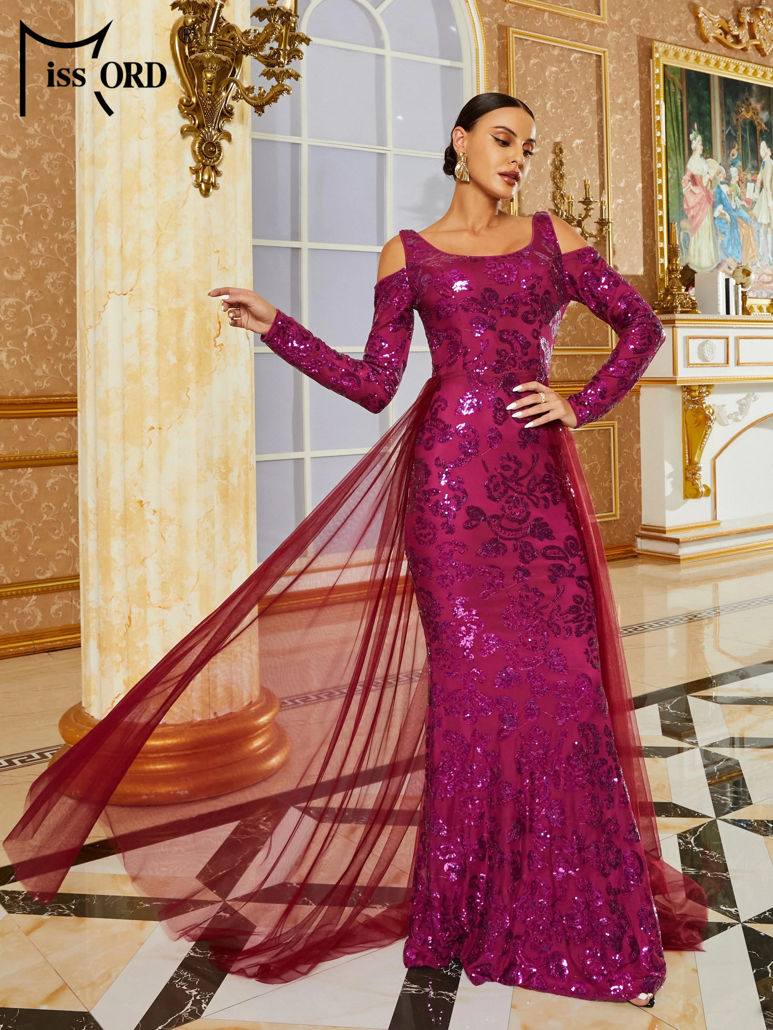 Missord-Robe sirène à sequins violets, maille, robe de Rh, robe de soirée, robe de mariage, robe de fête d'anniversaire, nouveau, 2024