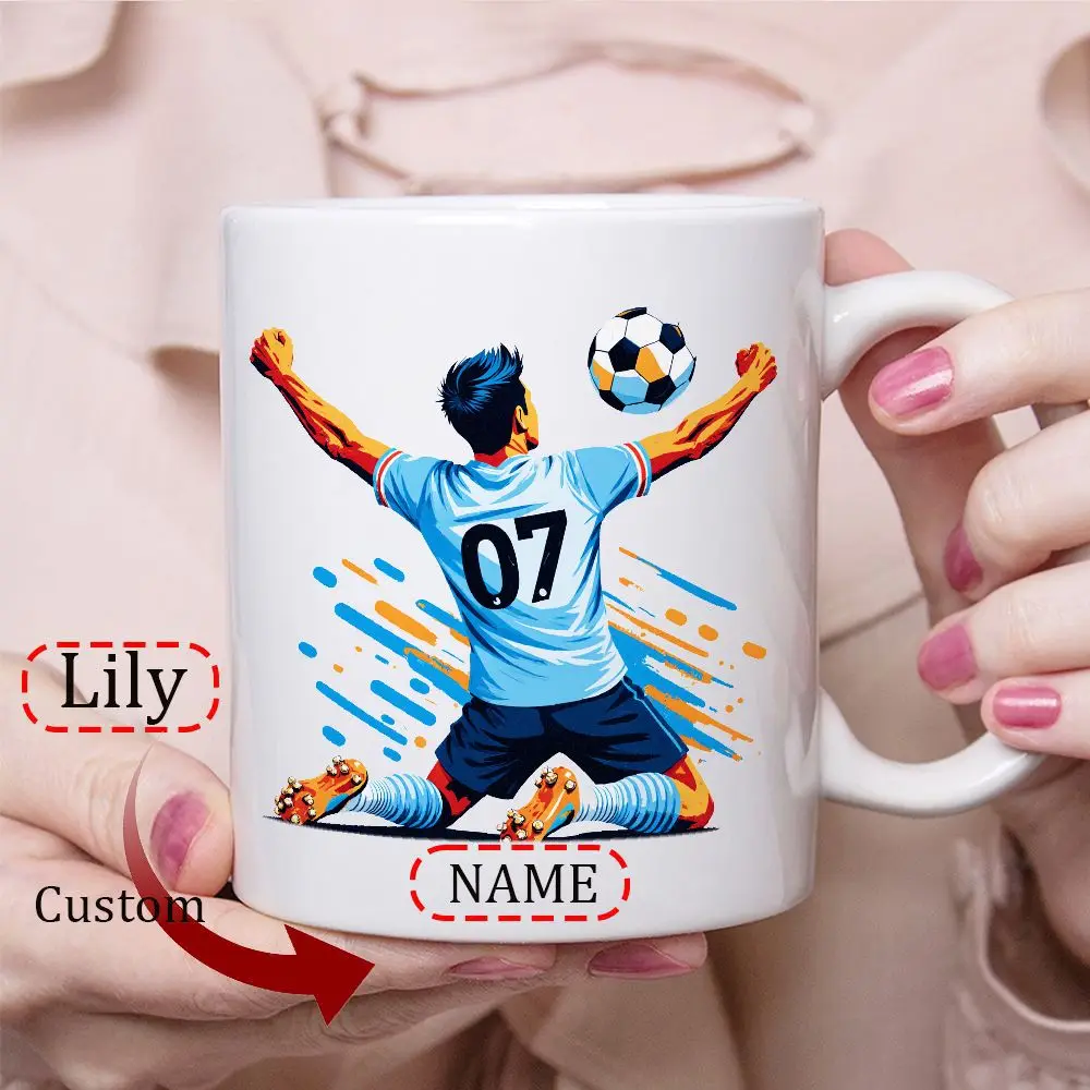 Personalized Ceramic Football Themed Mug Customized Name Coffee Mug with a Player Celebration Design Exclusive for Football Fans