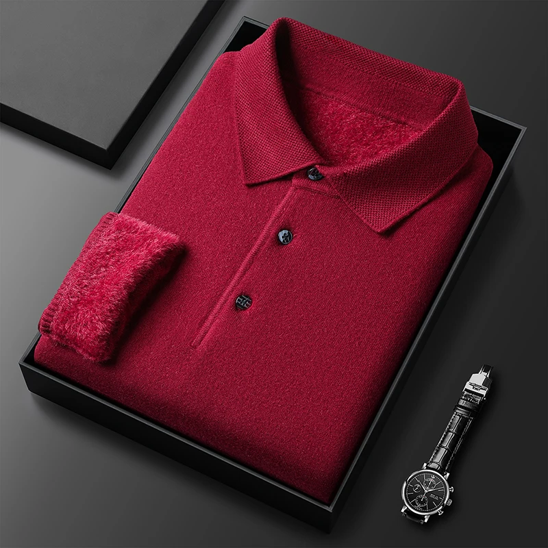 Tendenza di lusso leggera, maglione da uomo semplice, nuovo maglione lavorato a maglia con bottoni e peluche, top con base spessa e calda