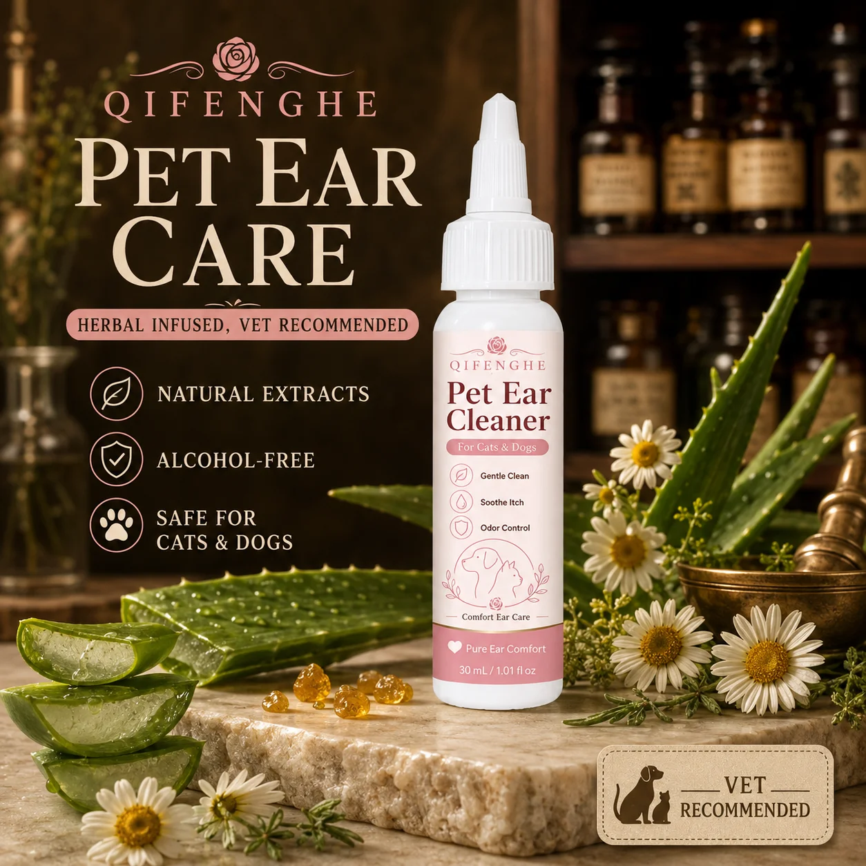 Pet Ear Drops for Itch Relief & Wax Removal, Odor Neutralizer, Soothing, No Alcohol, Easy Dropper, 30ml