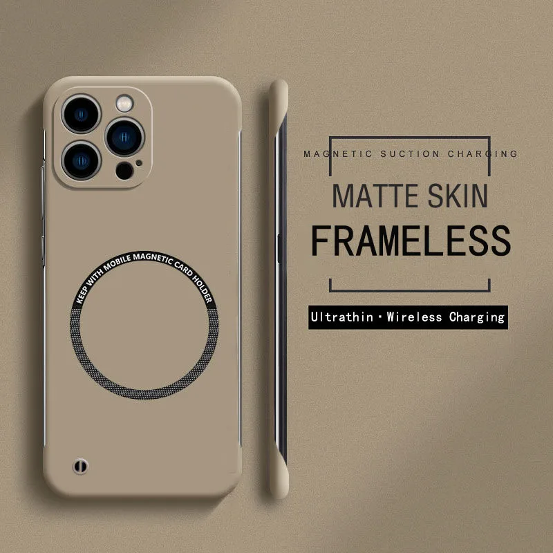 Rahmenlose magnetische schlanke Hülle für Magsafe iPhone 14 Pro Plus 13Pro 14Pro Max 13 Mini Wireless Charging PC Matte Rückseite
