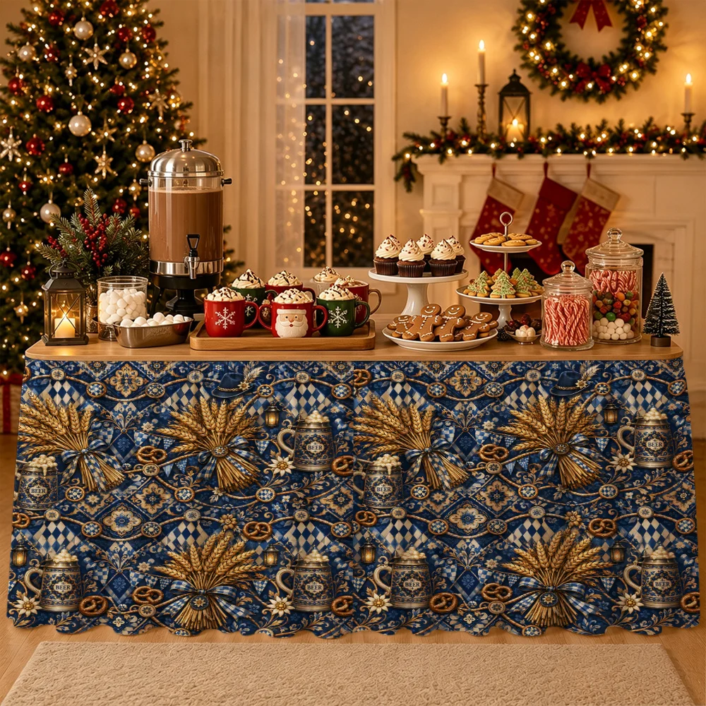Stone and wheat mesh wheat harvesting track node chain beer festival table skirt, Bavarian party decoration