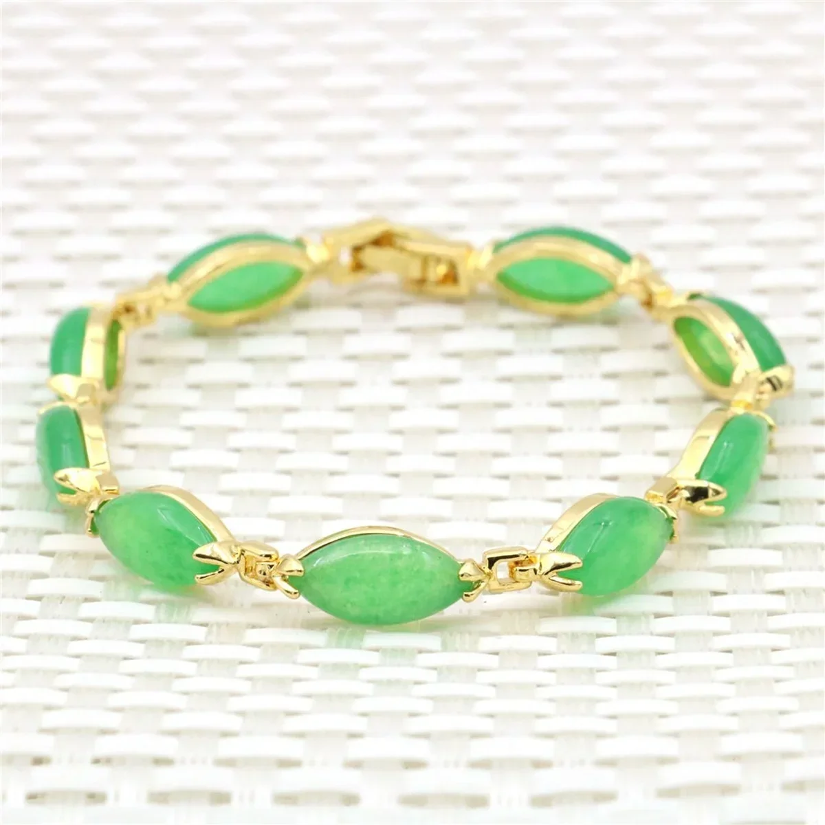 7X11mm Marquise Shape Green Jade Emerald Bracelet Chalcedony Natural Stone Women Girls Gifts Jewelry Making Hand Ornament Alloy